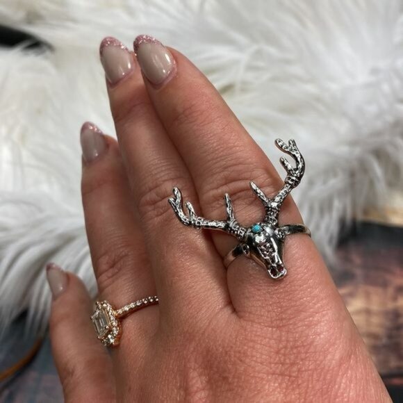 Deer Turquoise Adjustable Western Ring - Picture 2 of 5